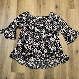 Terra & Sky Black & Pink Floral Off the Shoulder Blouse Top in Size 1X